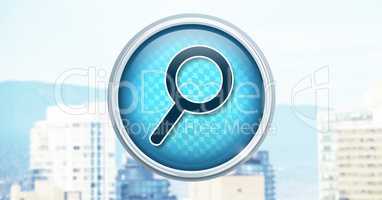 Magnifying glass search icon in city
