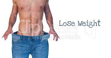 Loose weight text and man in oversized jeans