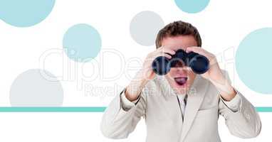 Businessman with binoculars and minimal shapes