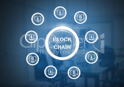 blockchain graphics in circle netwrok in office