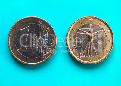 1 euro coin, European Union, Italy over green blue