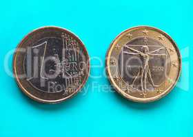 1 euro coin, European Union, Italy over green blue