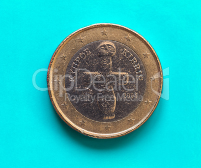 1 euro coin, European Union, Cyprus over green blue