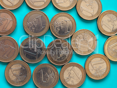 1 euro coins, European Union over green blue