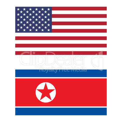 Flag of United States Of America and North Korea