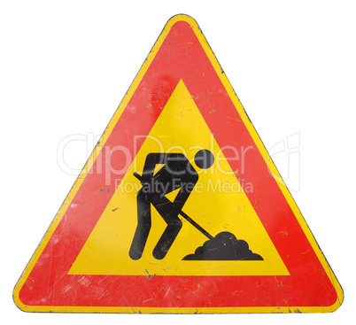 road works sign isolated over white