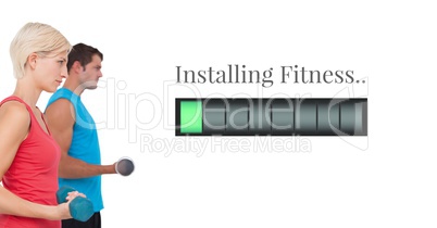 Installing fitness power bar and fitness couple lifting weights