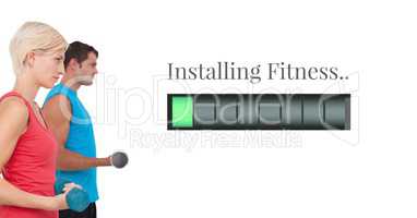 Installing fitness power bar and fitness couple lifting weights