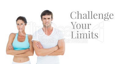 Challenge your limits text and fitness couple