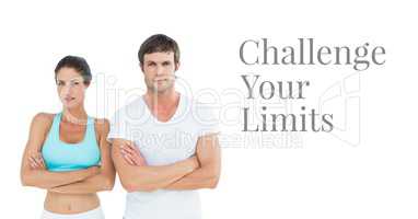 Challenge your limits text and fitness couple
