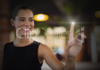 Businesswoman touching  air light glow