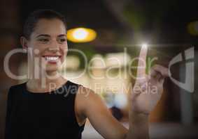Businesswoman touching  air light glow