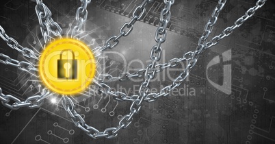 Chains holding core security lock graphic icon