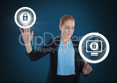 Businesswoman touching security lock icons