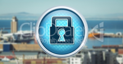 Security lock icon in city port harbor