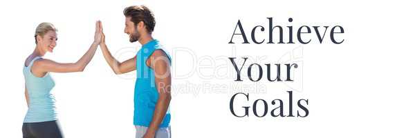 Achieve your goals text and couple giving high five