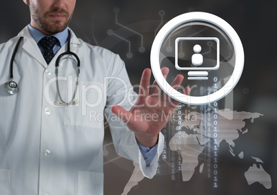 Doctor man touching computer profile icon graphic