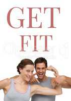 Get fit text and fitness couple