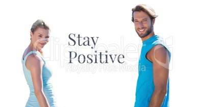 Stay positive text and fitness couple