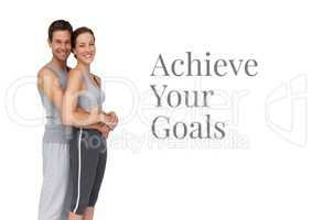 Achieve you goals text and fitness couple