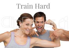 Train Hard text and fitness couple