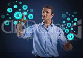 Businessman touching security lock icons