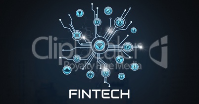 Fintech with various business icons interface