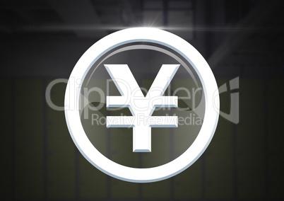 Yen graphic icon in glass circle