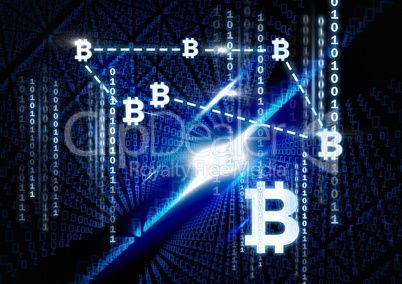 bitcoin graphic icons connecting with binary code