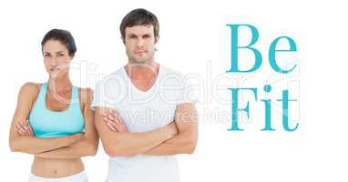 Be fit text and fitness couple
