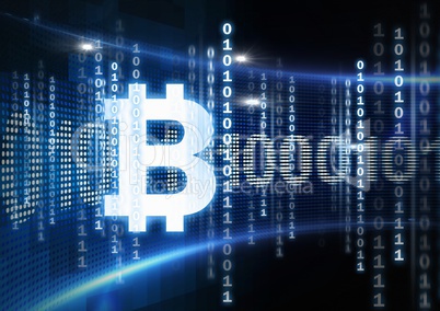 bitcoin graphic icon and binary code