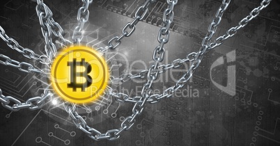 Chains holding core bitcoin graphic icon