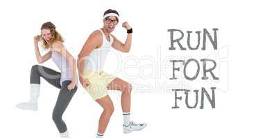 Run for fun text and fitness couple having fun