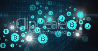 bitcoin graphic icons and binary code