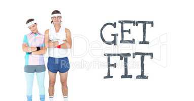 Get fit text and fitness couple