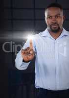 Businessman pointing touching air light glow