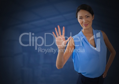 Businesswoman holding hand open