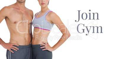 Join Gym text and fitness couple