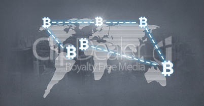 bitcoin icons network connecting on world map