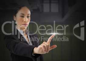 Businesswoman touching air glow