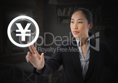Businesswoman touching yen icon graphic