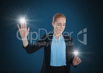 Businesswoman touching air glows