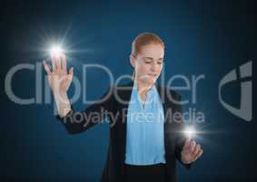 Businesswoman touching air glows