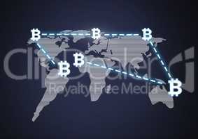 bitcoin graphic icons on world map