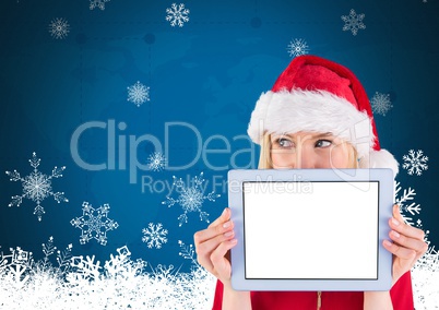 female Santa holding tablet