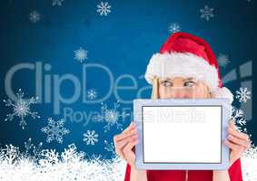 female Santa holding tablet