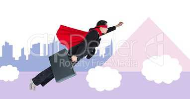 Superhero businessman flying with minimal shapes