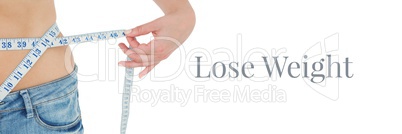 Lose weight text and woman measuring waist