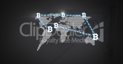 Bitcoin icons network connecting over world map