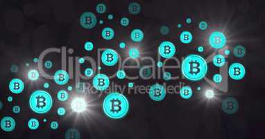 Bitcoin icons sparkling and fading